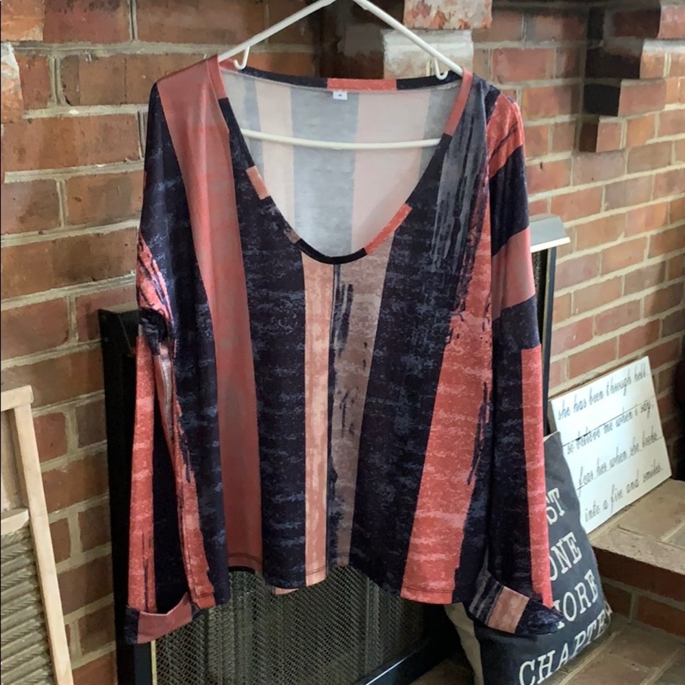 Navy and Coral Patterned Shirt